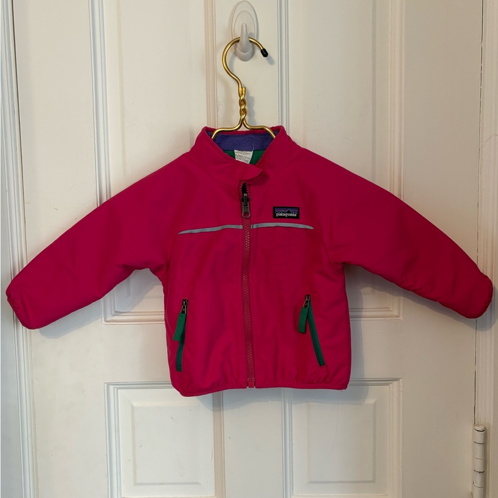 Patagonia Baby Reversible Fleece Jacket Red Purple Green Pink 6M Colorblock